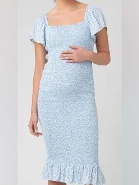 Ripe Maternity Blue Floral Off-Shoulder Midi Dress